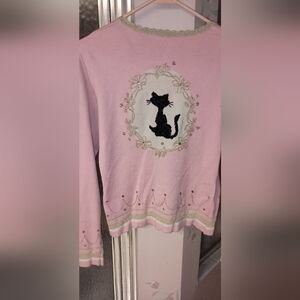 Charlotte Tarantola Sweet Black Kitty Sweater Pink Large